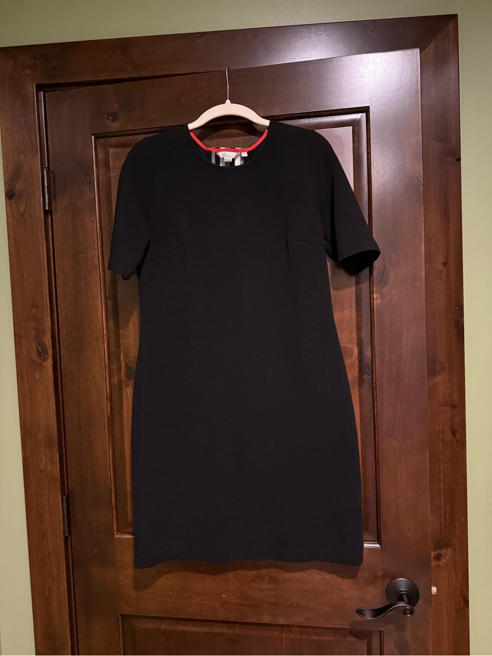 Boden Black Short-Sleeve Mini Dress with Red Neck Trim